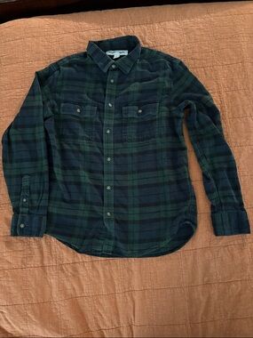 Old Navy Blue & Green Plaid Button-Down Shirt